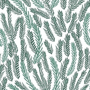 pine needles christmas tree fabric pattern minimal forest winter white green
