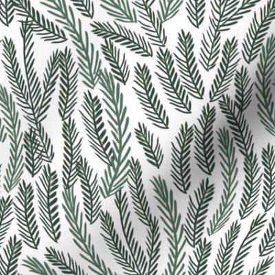 pine needles christmas tree fabric pattern minimal forest winter white green dark