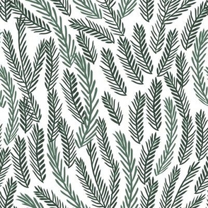 pine needles christmas tree fabric pattern minimal forest winter white green dark