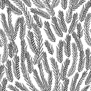pine needles christmas tree fabric pattern minimal forest winter white black