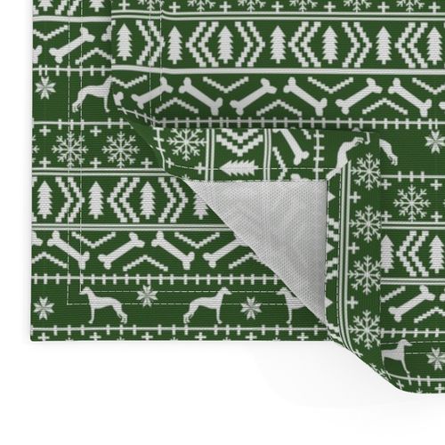 Italian Greyhound fair isle silhouette christmas fabric pattern med green