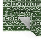 Italian Greyhound fair isle silhouette christmas fabric pattern med green