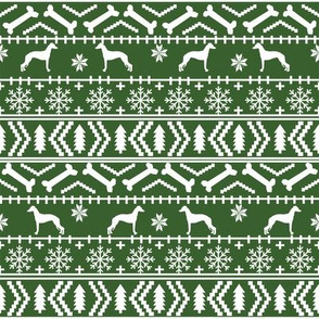Italian Greyhound fair isle silhouette christmas fabric pattern med green