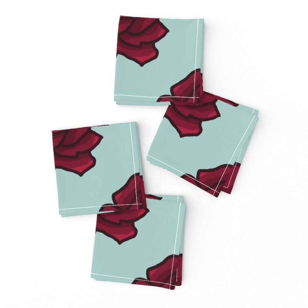 Retro Rosie Print Sea Green and Burgundy