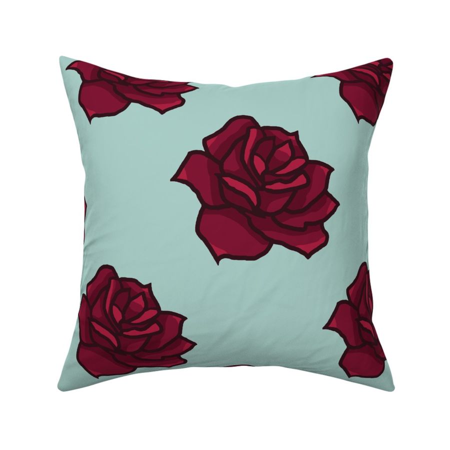 Retro Rosie Print Sea Green and Burgundy