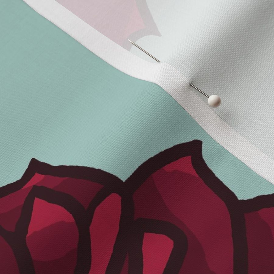 Retro Rosie Print Sea Green and Burgundy