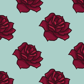 Retro Rosie Print Sea Green and Burgundy