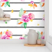 Cute Watercolor Floral with Stripes
