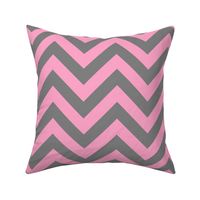 Six Inch Carnation Pink and Medium Gray Chevron Stripes