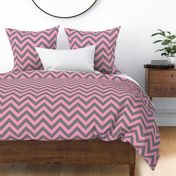 Six Inch Carnation Pink and Medium Gray Chevron Stripes