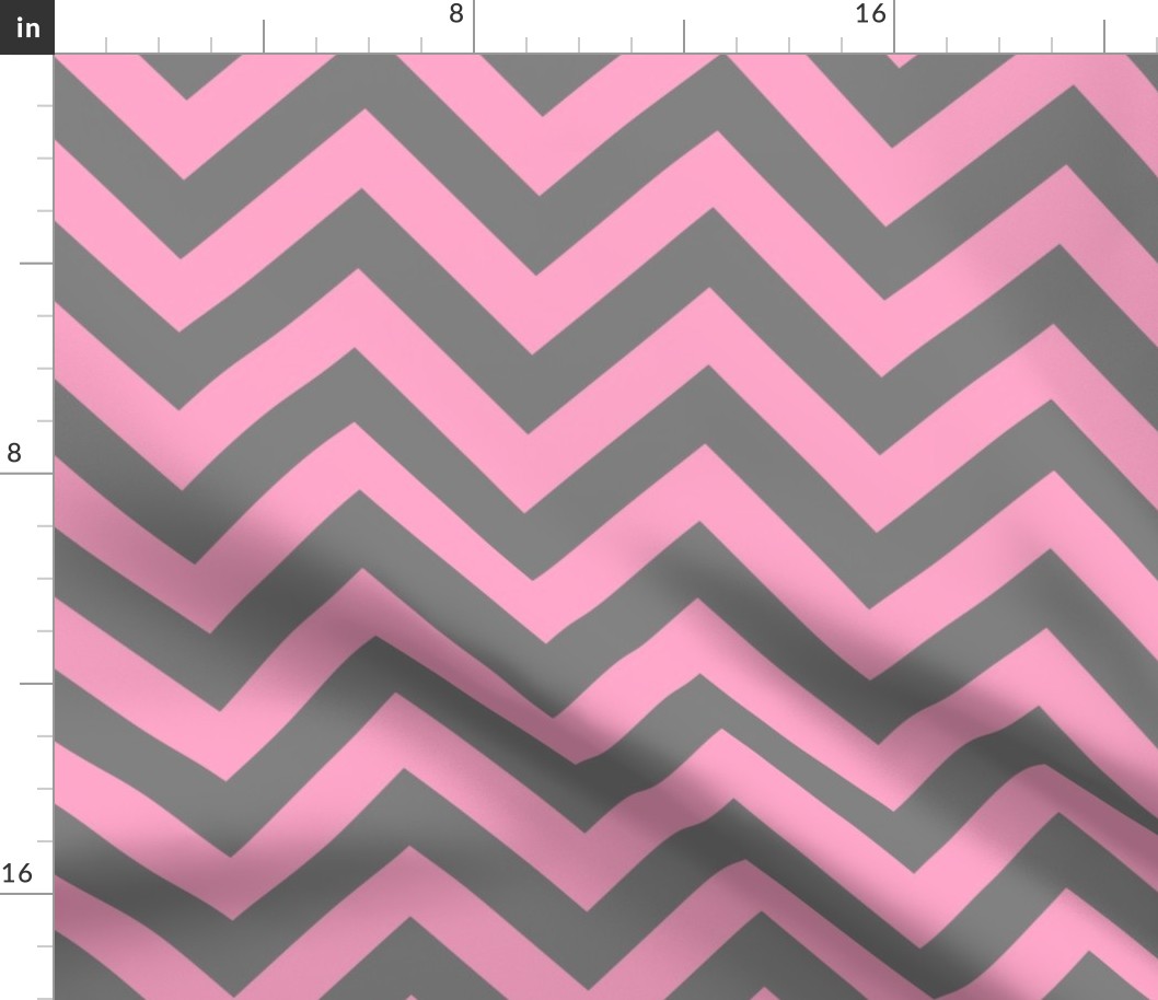 Six Inch Carnation Pink and Medium Gray Chevron Stripes