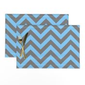 Six Inch Light Sky Blue and Medium Gray Chevron Stripes