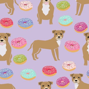 Staffordshire terrier dog fabric - pastel purple dogs and donuts design