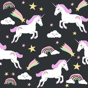 unicorn bright colors fabric rainbow clouds stars cute girls unicorn fabric pastel