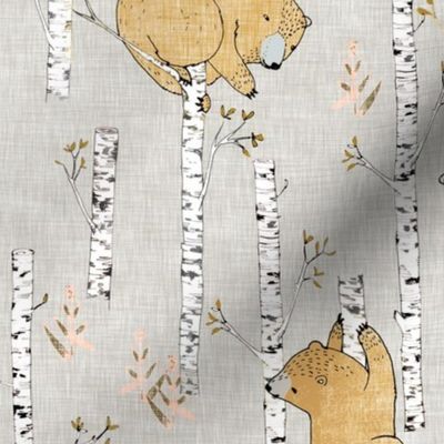 Birch Bears (regular) soft mustard linen