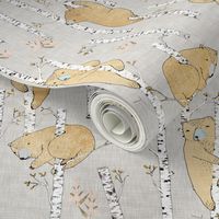 Birch Bears (regular) soft mustard linen