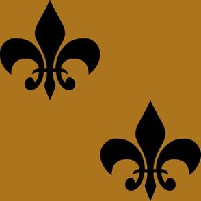 Three Inch Black  Fleur-de-lis on Matte Antique Gold