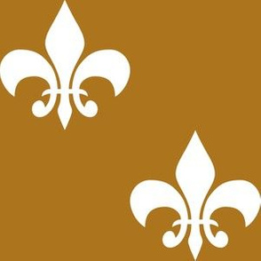 Three Inch White Fleur-de-lis on Matte Antique Gold