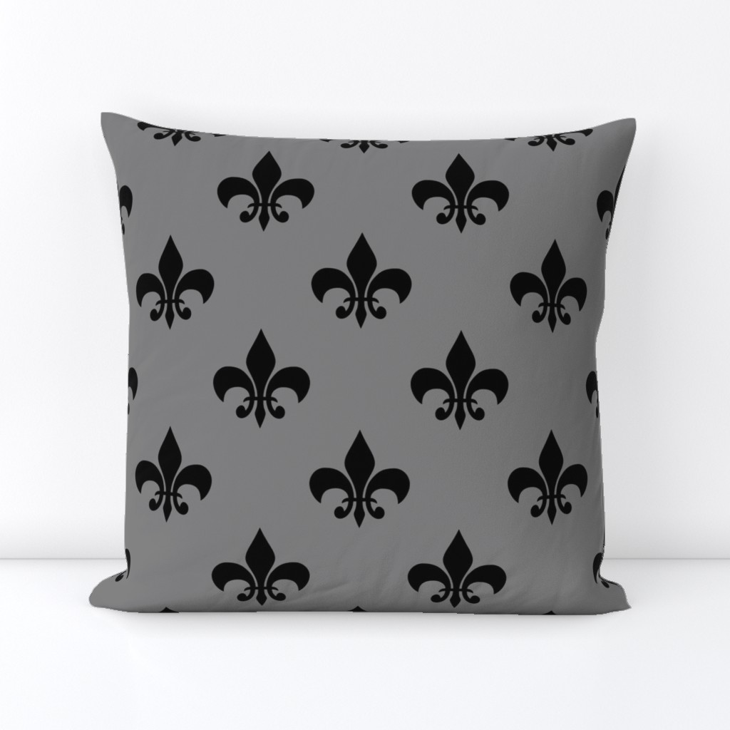 Three Inch Black  Fleur-de-lis on Medium Gray