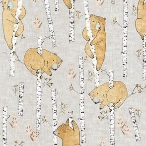 Birch bears (small) soft mustard linen