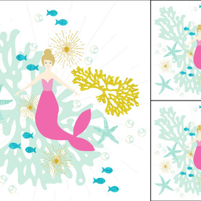 1 blanket + 2 loveys: pink maui mermaid single motif blonde