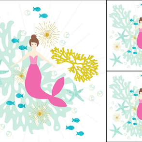 1 blanket + 2 loveys: pink maui mermaid single motif brunette