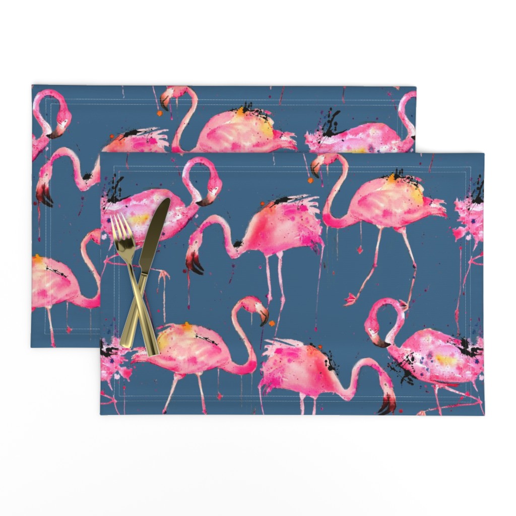 flamingos on steel blue