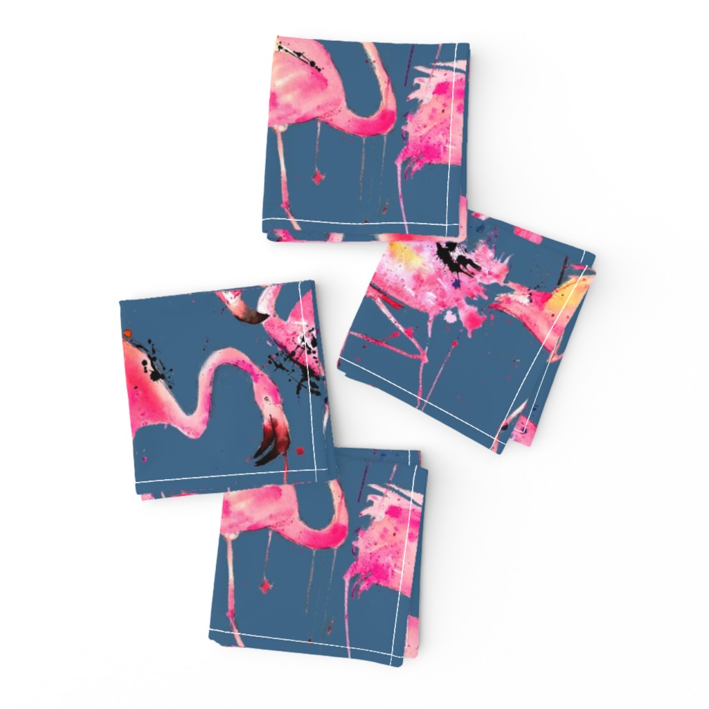 flamingos on steel blue