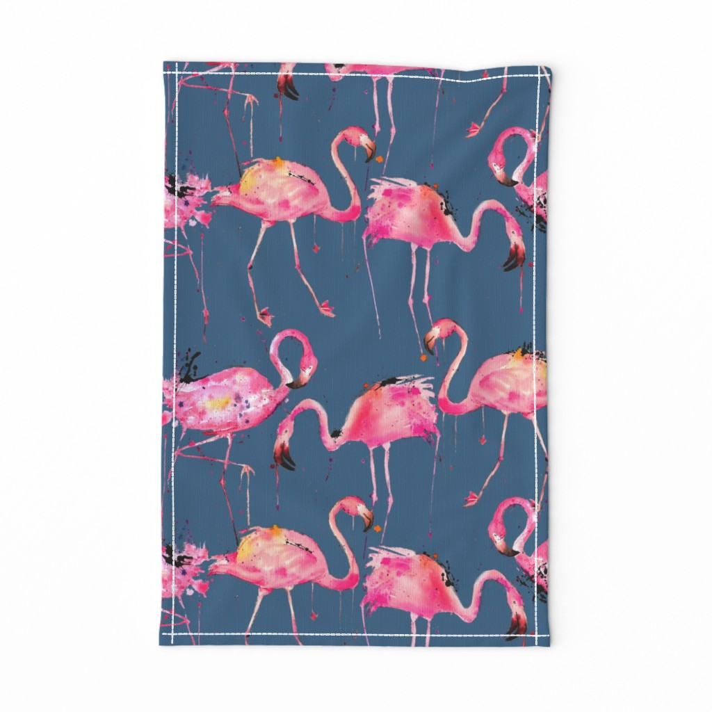 flamingos on steel blue