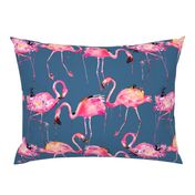 flamingos on steel blue