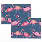 flamingos on steel blue