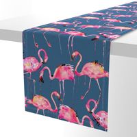 flamingos on steel blue