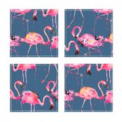 flamingos on steel blue