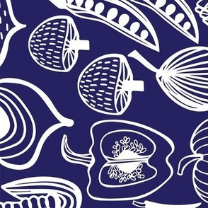 Retro Harvest Tea Towel Navy Blue