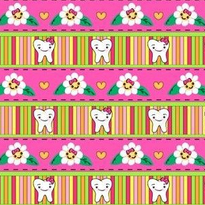 Dental Flower Patch Micro Stripe/Tooth / Fun Fun Fun - Pink- Rainbow 