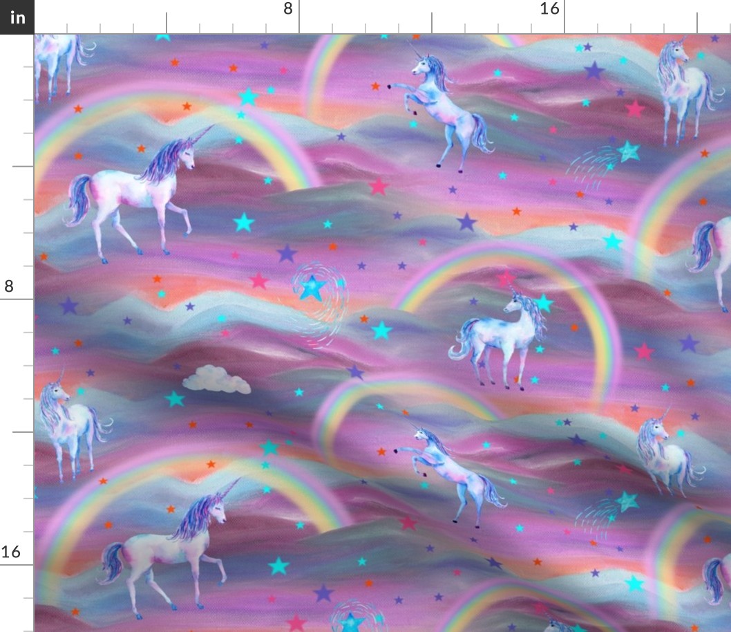 DREAMY UNICORN RAINBOW SPRING PINK BLUE SKY