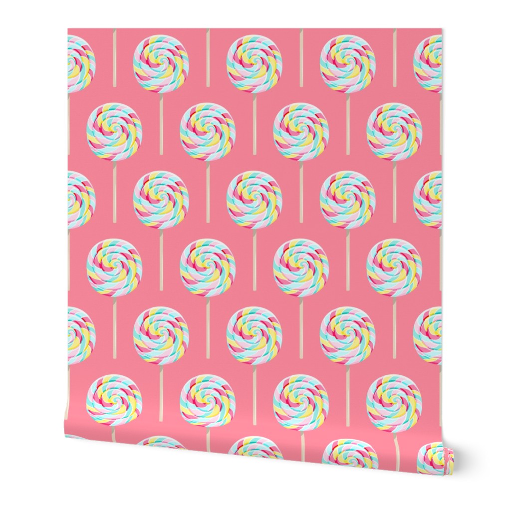 whirly pops -  multi pink on pink -lollipop fabric