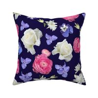 Roses Ranunculus Pansy on Navy Large