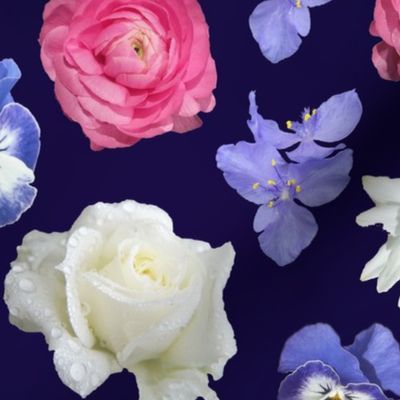 Roses Ranunculus Pansy on Navy Large