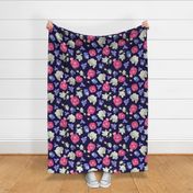 Roses Ranunculus Pansy on Navy Large