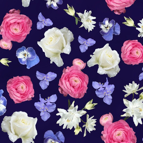 Roses Ranunculus Pansy on Navy Large