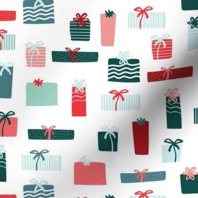 Christmas gifts in red blue and green