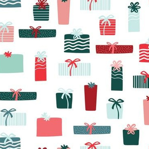 Christmas gifts in red blue and green