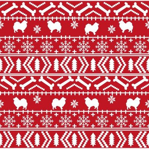 japanese spitz fair isle silhouette christmas fabric pattern red