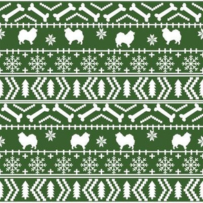 japanese spitz fair isle silhouette christmas fabric pattern med green