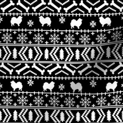 japanese spitz fair isle silhouette christmas fabric pattern black and white