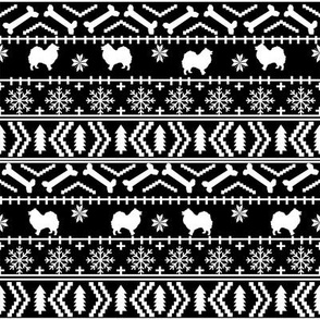 japanese spitz fair isle silhouette christmas fabric pattern black and white