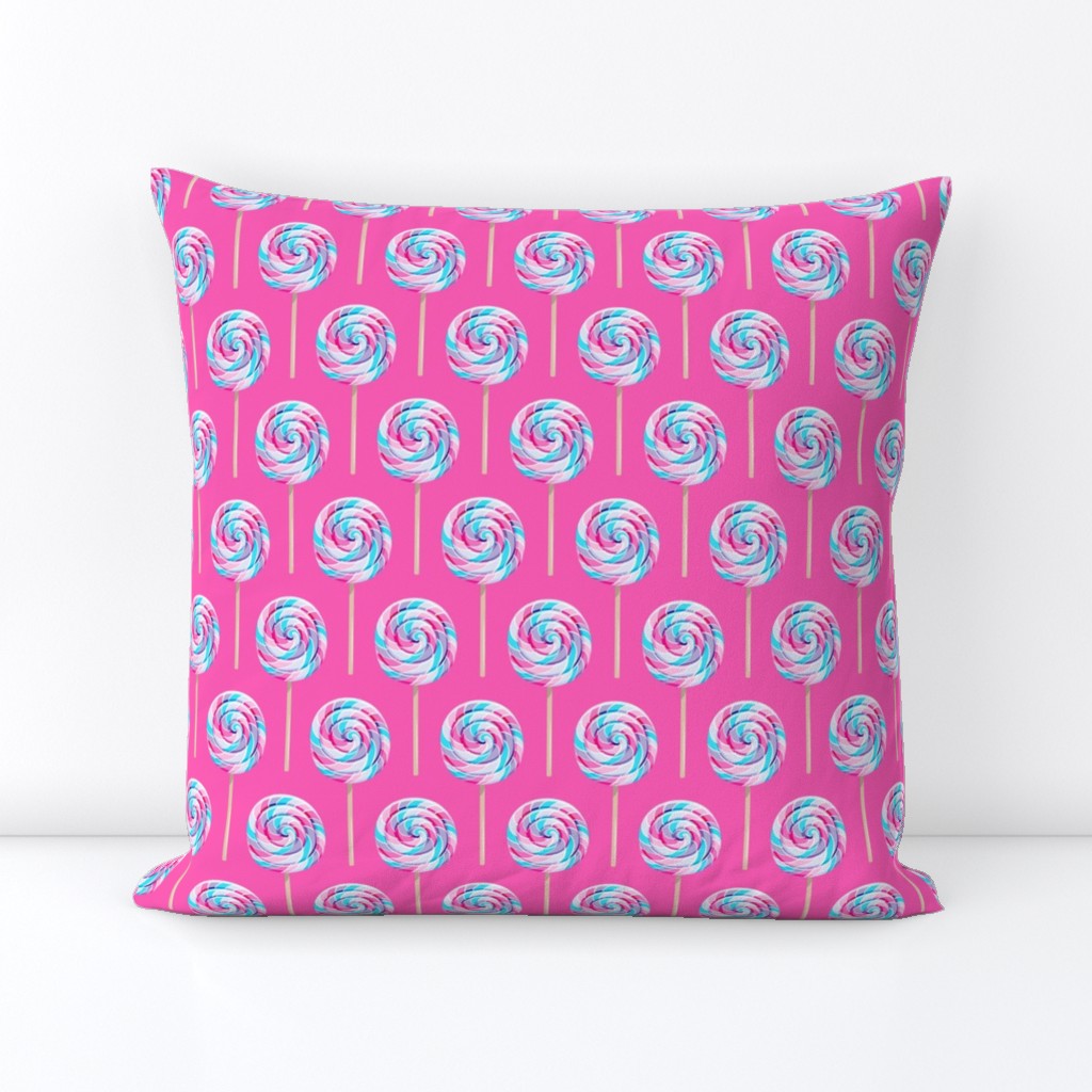 whirly pops - purple and blue on pink - lollipop fabric