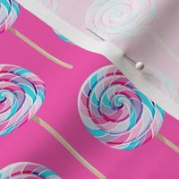 whirly pops - purple and blue on pink - lollipop fabric