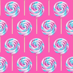 whirly pops - purple and blue on pink - lollipop fabric